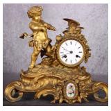 19TH C. ANTIQUE FRENCH GUILT BRONZE MANTLE CLOCK