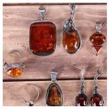 STERLING SILVER BALTIC AMBER LADIES JEWELRY LOT