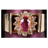 14K YELLOW GOLD LADIES RING W/ RUBY & 12 DIAMONDS