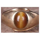 10K YELLOW GOLD MENS RING W/ TIGERS EYE STONE