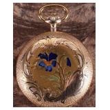 14K REMONTOIR POCKET WATCH 10 JEWELS FLOWERS