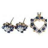 14K YELLOW GOLD SAPPHIRE & DIAMOND JEWELRY SET