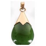 14K YELLOW GOLD LADIES PENDANT W/ NEPHRITE STONE