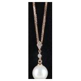 14K ROSE GOLD NATURAL DIAMOND & PEARL NECKLACE