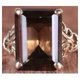 SMOKEY QUARTZ 10K GOLD STATEMENT LADIES RING