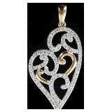 10K YELLOW/WHITE GOLD LADIES HEART PENDANT W/ DIAS