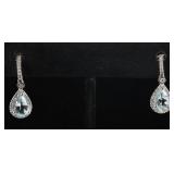 14K WHITE GOLD BLUE TOPAZ DIAMOND LADIES EARRINGS