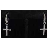 10K WHITE GOLD DIAMOND LADIES CROSS EARRINGS