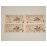 1986 Consecutive $2 Canada Banknotes