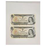1973 Consecutive $1 Canada Banknotes