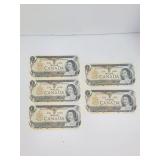 1973 Consecutive $1 Canada Banknotes