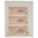 Ink Error 1986 Consecutive $2 Canada Banknotes