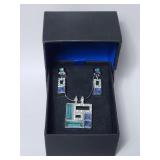 Pendant Necklace Earring Blue Rhinestones Crystal