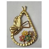Butterfly and Pearl Flowers Pendant VTG