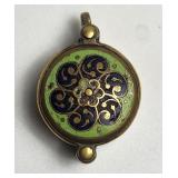 Enameled Flower Brass Trinket Pendant VTG