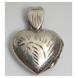 Etched Heart Photo Locket Pendant Sterling Silver