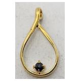 Dark Blue Stone on Gold Tone Pendant VTG