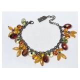 Colorful Bead Bracelet Signed Phyto Bronze VTG