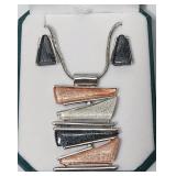 Pendant Necklace Earring Set Grey White Coral Res