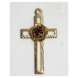 Yellow Cross with Amethyst Rose Pendant VTG