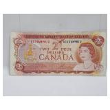 1974 $2 Dollars Brown Back Error Canada Banknote
