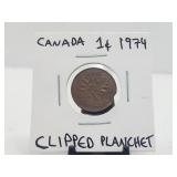1974 Error Clipped Planchet Cent