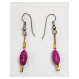 Pink Beads Gold Color Earring Set VTG