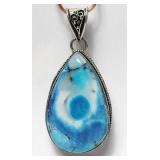 Blue & White Stone on Sterling Silver Pendant VTG