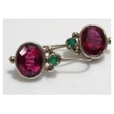Celtic Pink Garnet&Emerald Ear St Sterling Silver