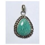 Turquoise Stone on Sterling Silver Pendant VTG
