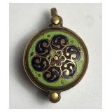 Enameled Flower Brass Trinket Pendant VTG