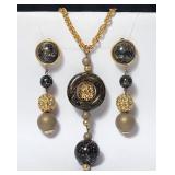 Pendant Necklace Earring Set Faux Gold & Marble B