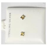 Citrine Post Ear Rings Sterling Silver VTG