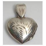 Etched Heart Photo Locket Pendant Sterling Silver