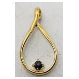 Dark Blue Stone on Gold Tone Pendant VTG
