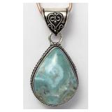 Blue & Green Stone on Sterling Silver Pendant VTG