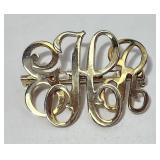 EHR Monogram Brooch Gold Tone VTG