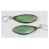 Green Butterfly Wings Sterling Silver Earrings St