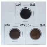 1912 1913 1914 Large Cent Canada