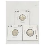 1934 1935 1936 5 Cents Canada