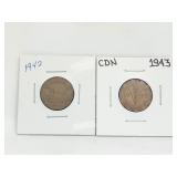 1942 & 1943 Tombac WW2 5 Cents Canada