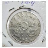 1929 George 5 Nickel 5 Cents Canada