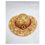 Murano Style Hand Blown Orange Glass Hat wFlower.