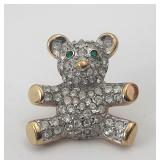 Swarovski Crystal Teddy Bear Lapel Pin Green Eyes
