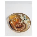 Murano Gold Glass Dish Hand-Painted Enamel Flowers
