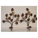 Metal Candle Holder (2x) Lot Wall Hang Flowers 14'