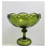 Glass Pedestal Green Fruit Bowl 8'