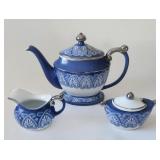 Teapot, Creamer & Sugar Bombay Blue & White