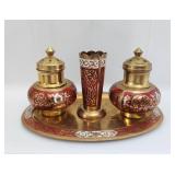 Brass Enamel Salt&Pepper Shakers Toothpick Tray