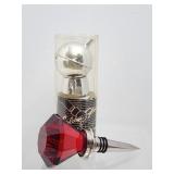 Wine Stopper Red Ruby Glass/Golden Flow w/box